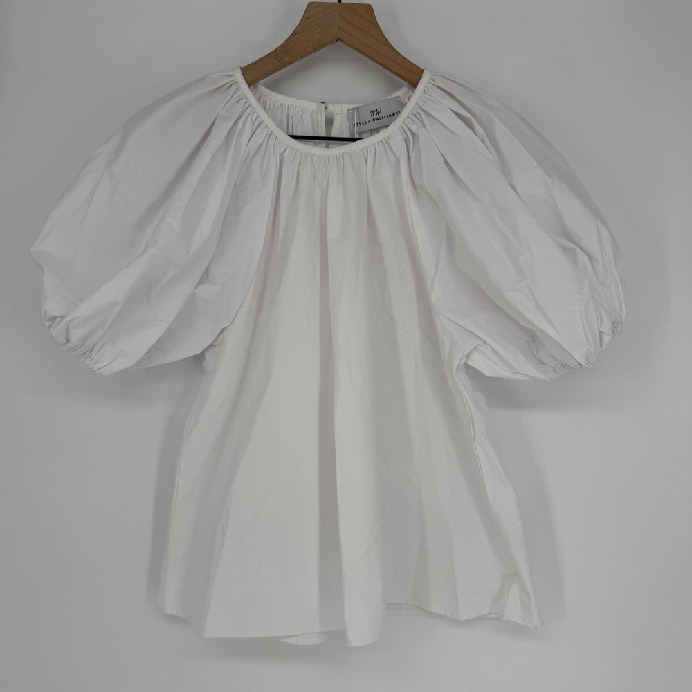 NEVER A WALLFLOWER GATHERED NECK‎ TOP WHITE 100% COTTON BLOUSE NWT XS